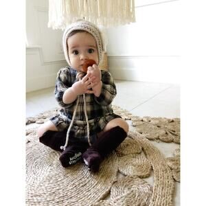 Making Cozy Memories Latte Knitted Floral Accent Bonnet